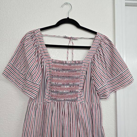 Old Navy Fit & Flare Striped Midi Dress S Short-Sleeve Tie-Back Pockets Sundress - Picture 3 of 12